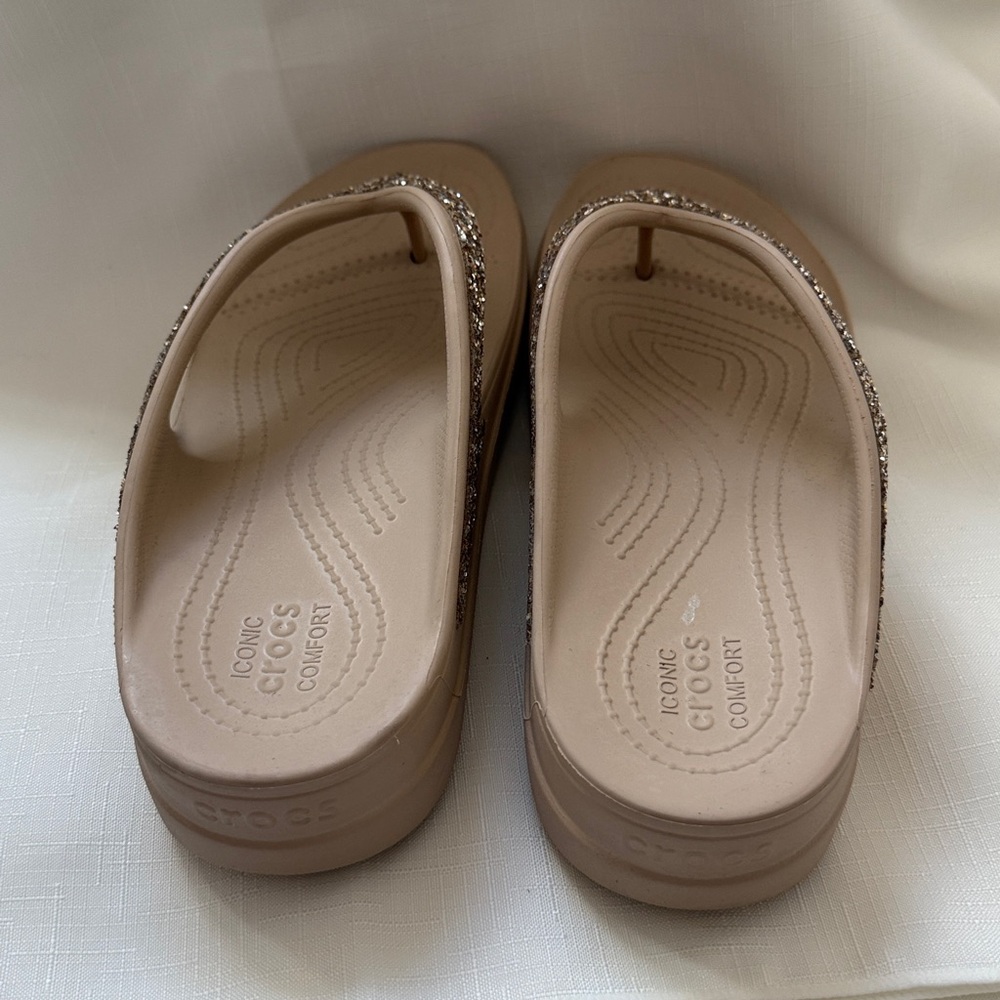 CROCS Women's Beige Sparkle Sandals - Picture 3 of 8